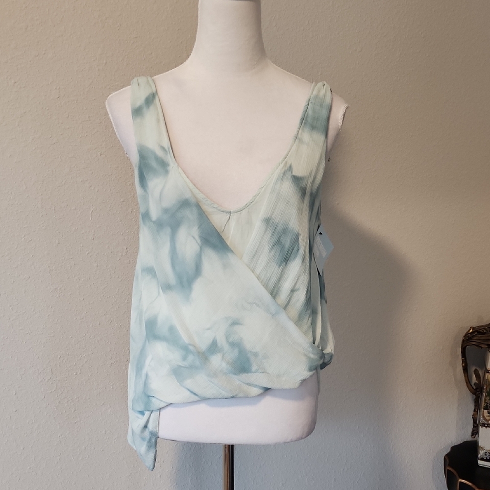 FREE PEOPLE Aqua Tie Dye Surplice Asymmetrical Tank  Ocean Combo